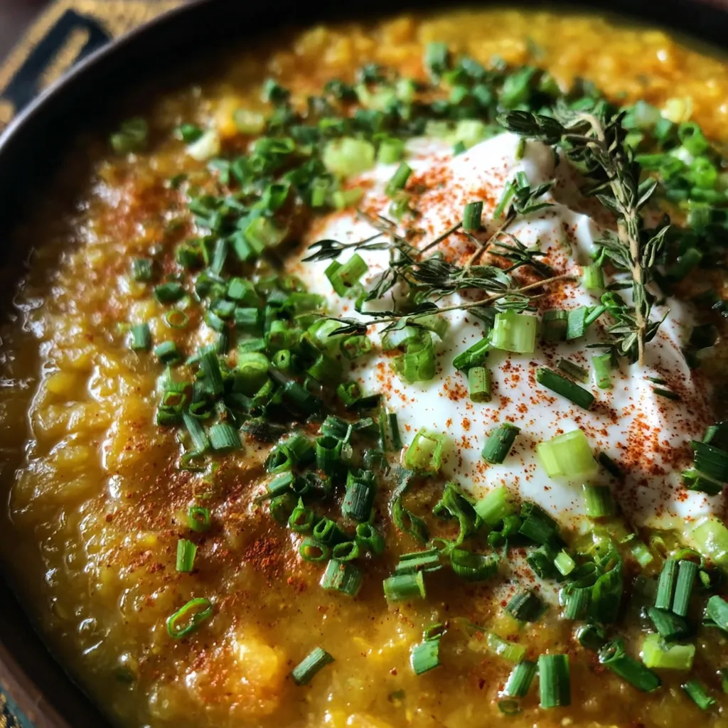 Creamy Split Pea Soup with Smoked Paprika Swirl