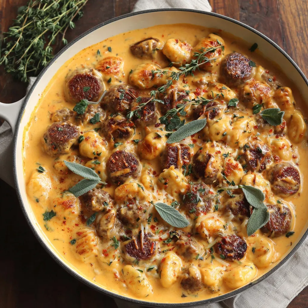 Creamy Butternut Squash Gnocchi with Sausage, Thyme, and Sage