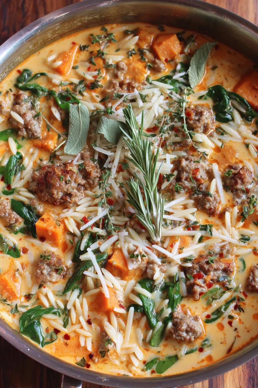 Finished bowl topped with parmesan and thyme