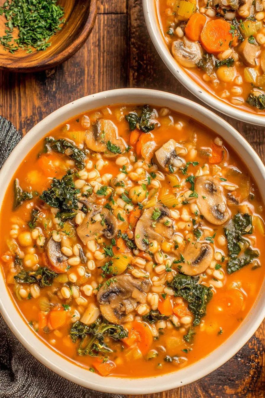 Ingredients for the soup laid out on a wooden board
