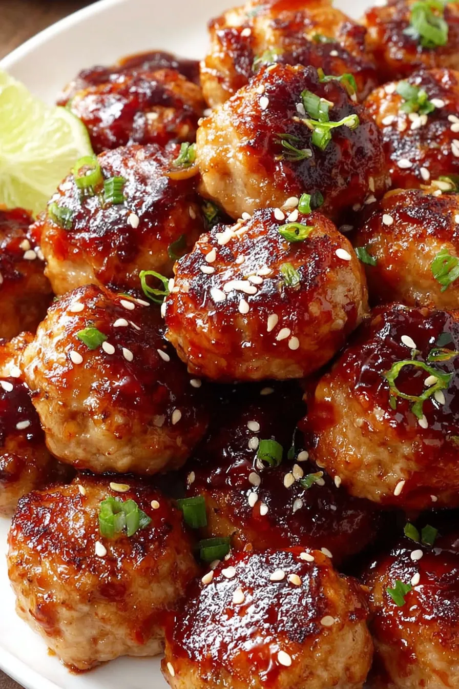 Baked sesame ginger chicken meatballs on a sheet pan