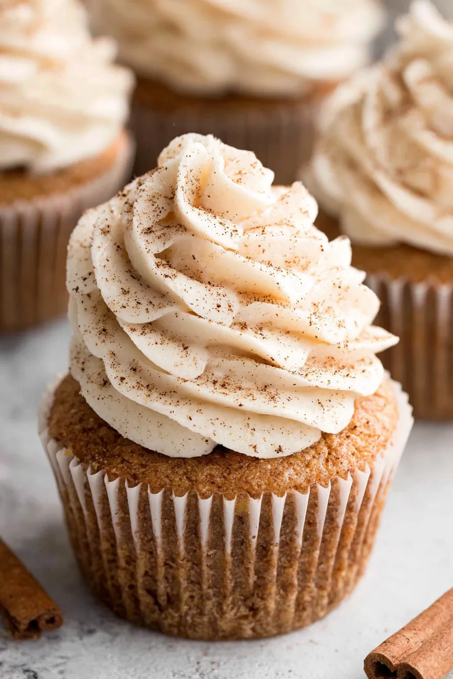 Pumpkin cupcakes lined up in muffin tin