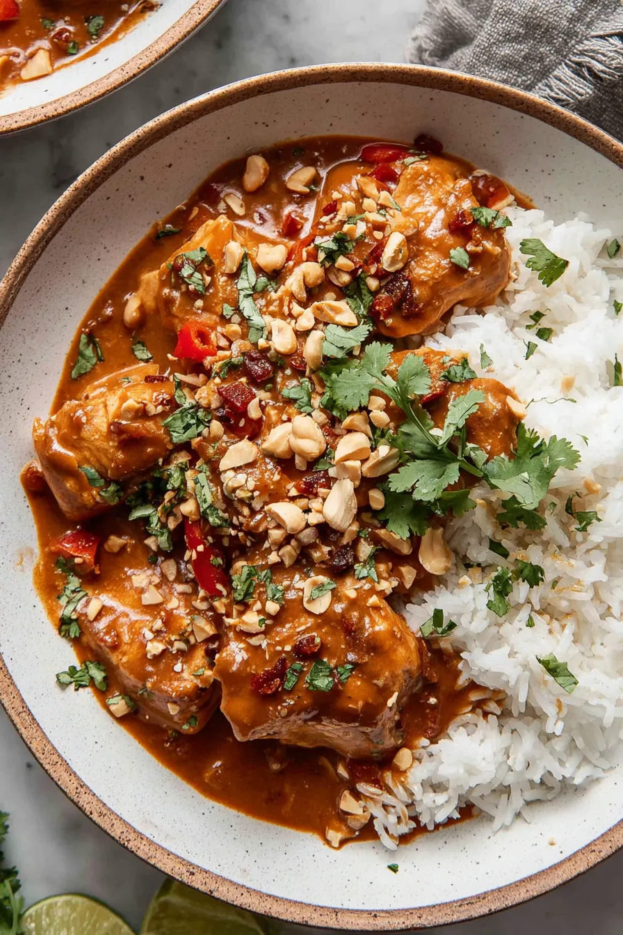 Ingredients laid out for making slow cooker peanut chicken