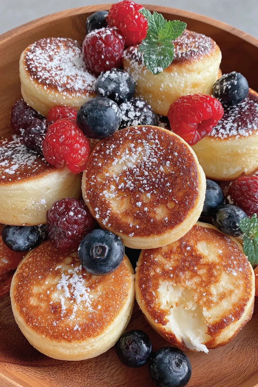 Freshly baked pancake mini muffins on a cooling rack
