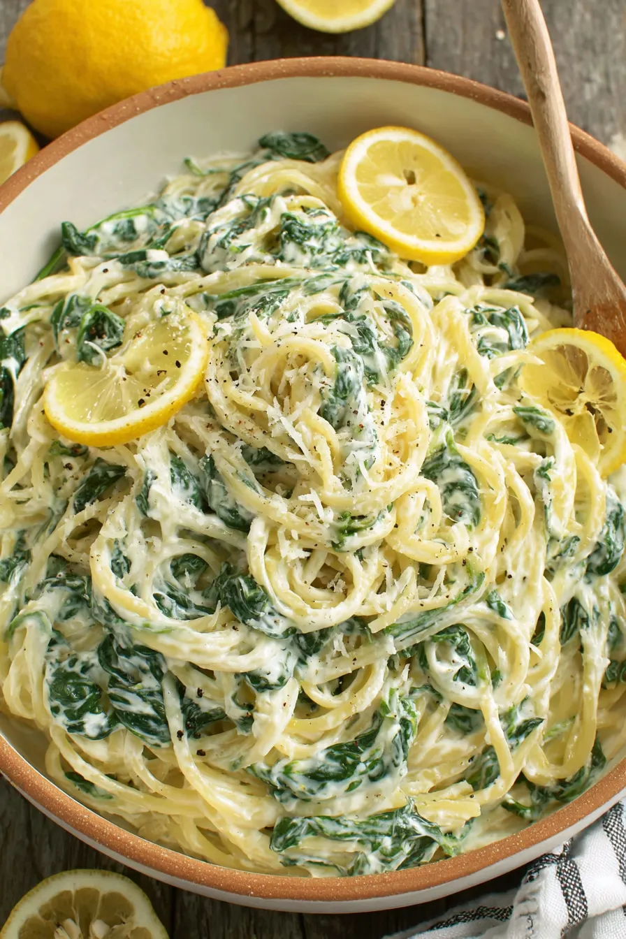 Close-up of creamy lemon ricotta sauce on pasta