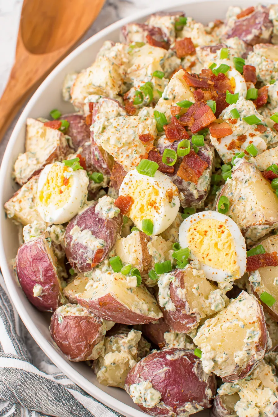 Roasted potato salad with bacon and green onions