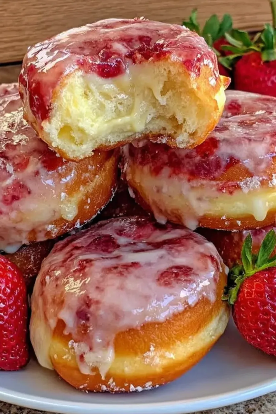Strawberry Cheesecake Stuffed Donuts close-up