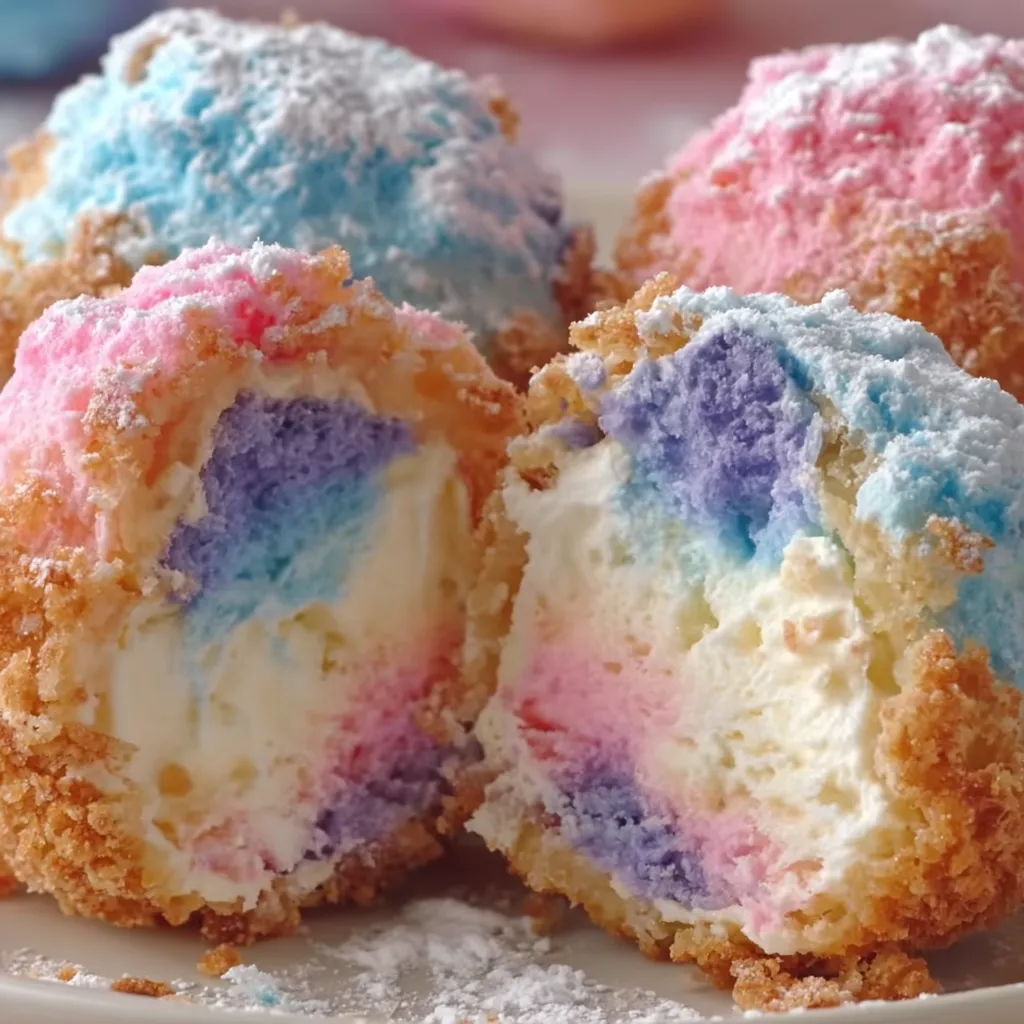Crispy Cotton Candy Cheesecake Bombs