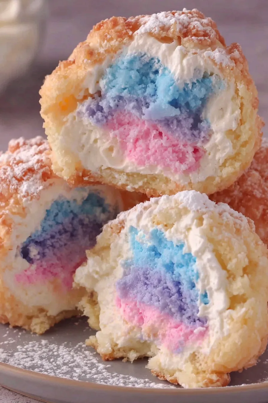 Golden fried cheesecake bombs with cotton candy tuft
