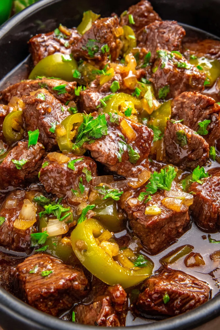 Sear steak bites in skillet then transfer to crockpot