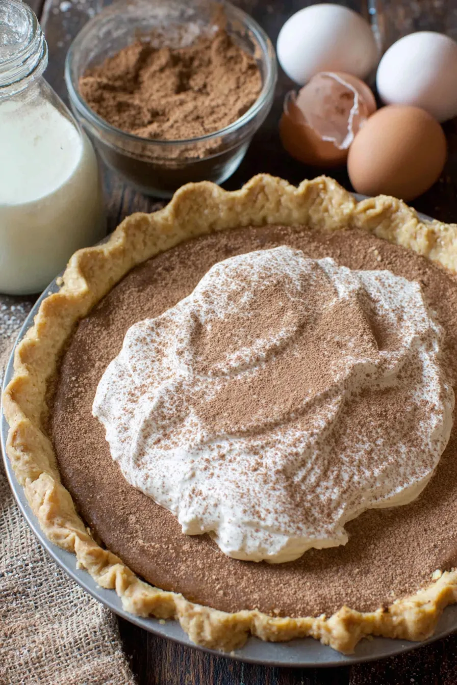 Cinnamon Pie in a pie dish, golden crust and smooth, spiced filling