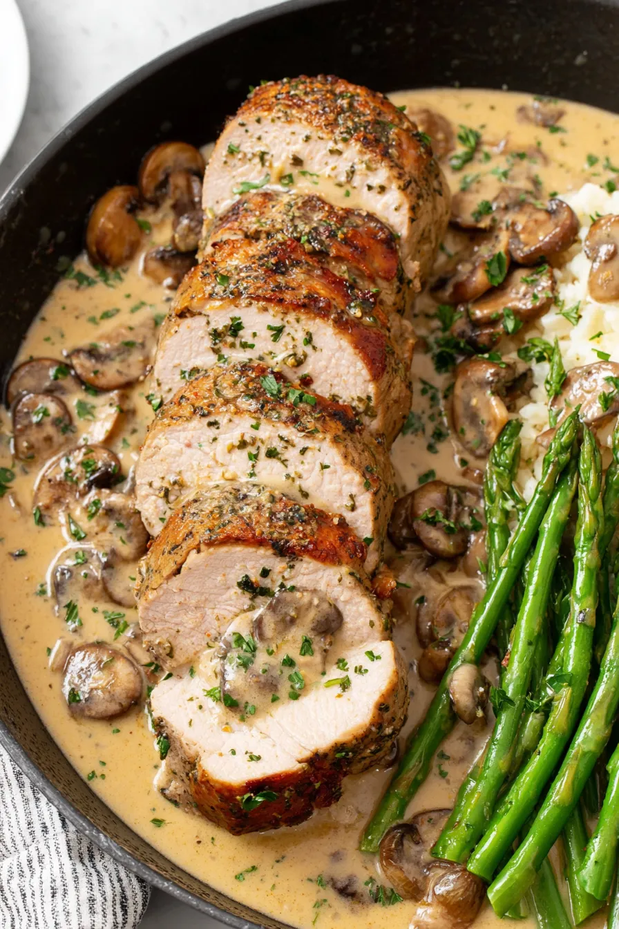 Pork medallions plated with garnish