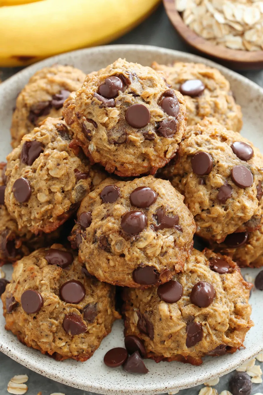 Freshly baked banana oatmeal cookies on a tray