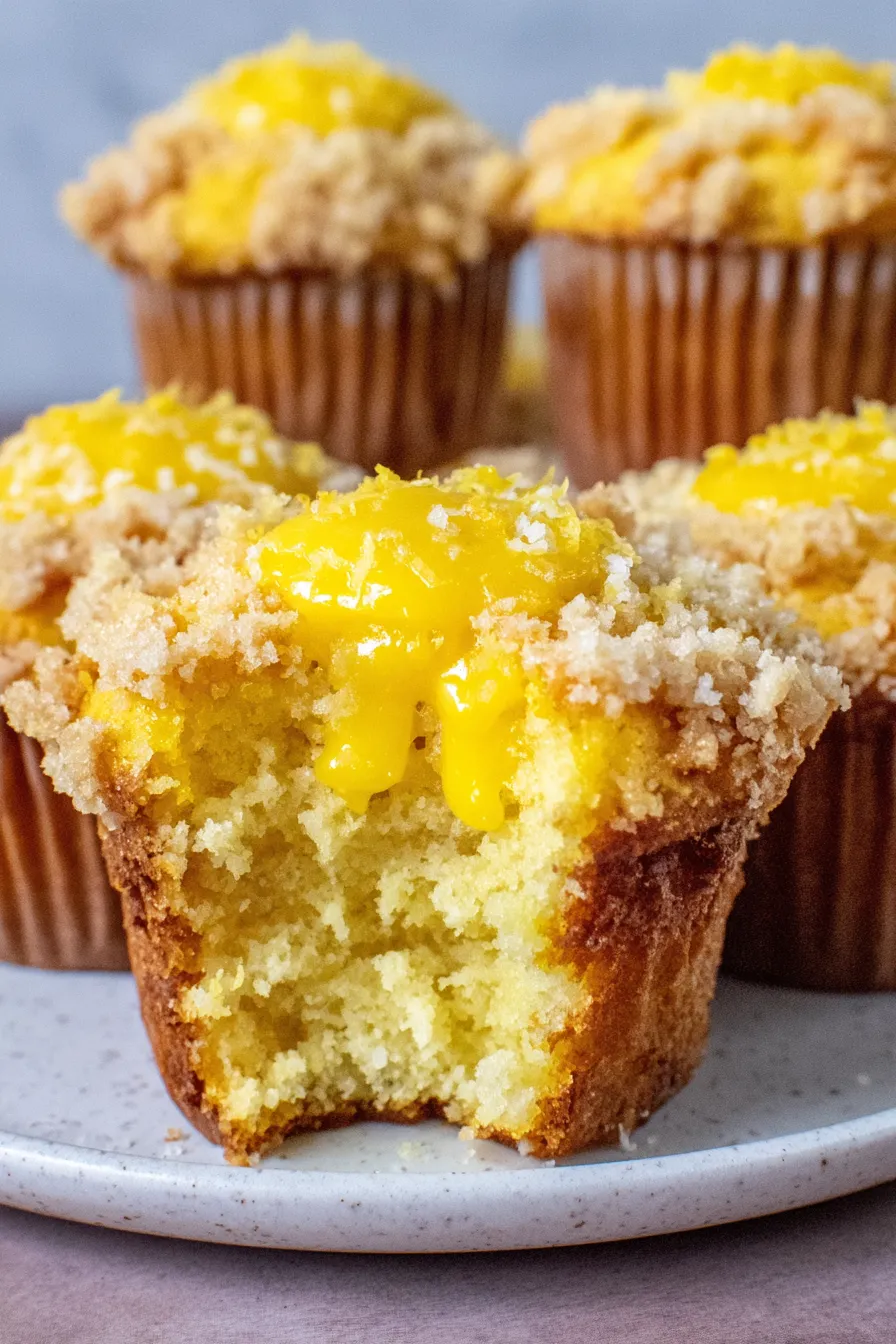 Close-up of lemon curd being piped into a muffin
