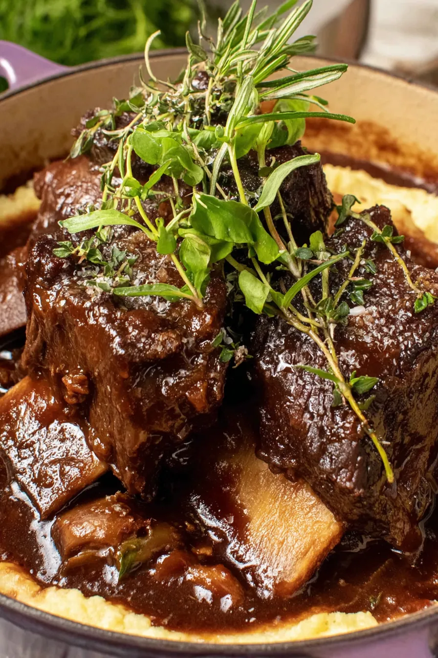 Short ribs braising in pot