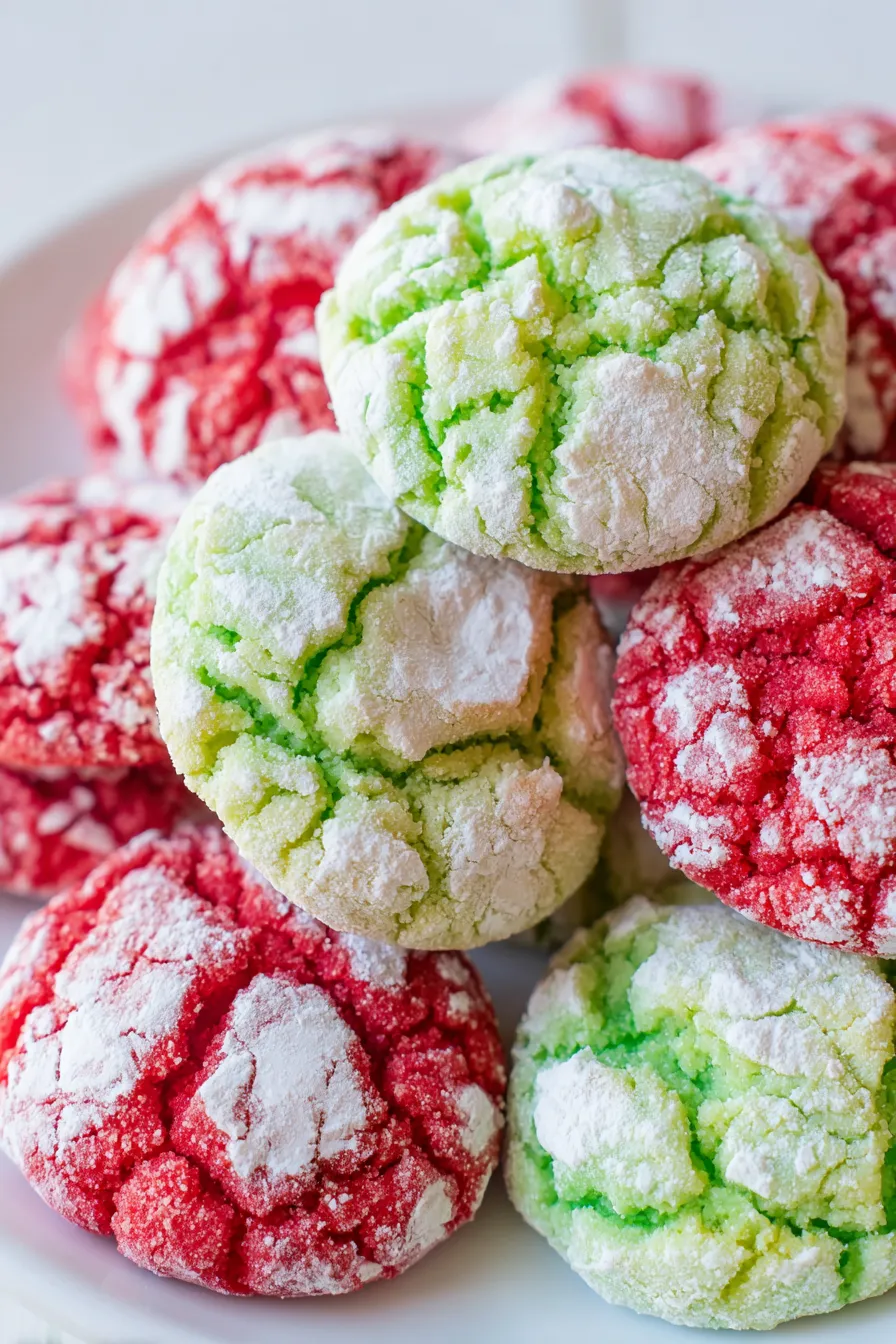 Baked red and green crinkle cookies on parchment