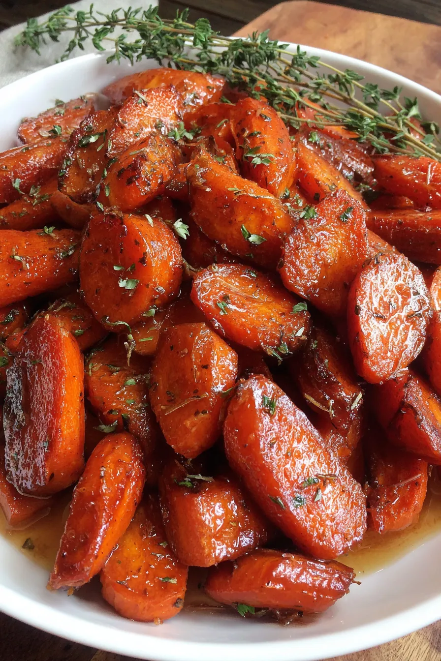 Close up of glazed carrots finished with chopped parsley