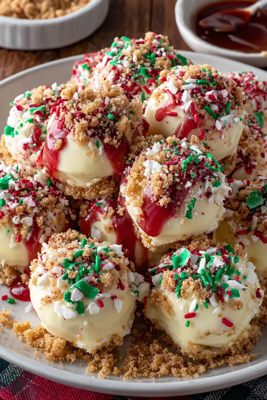Cheesecake bites on a holiday tray