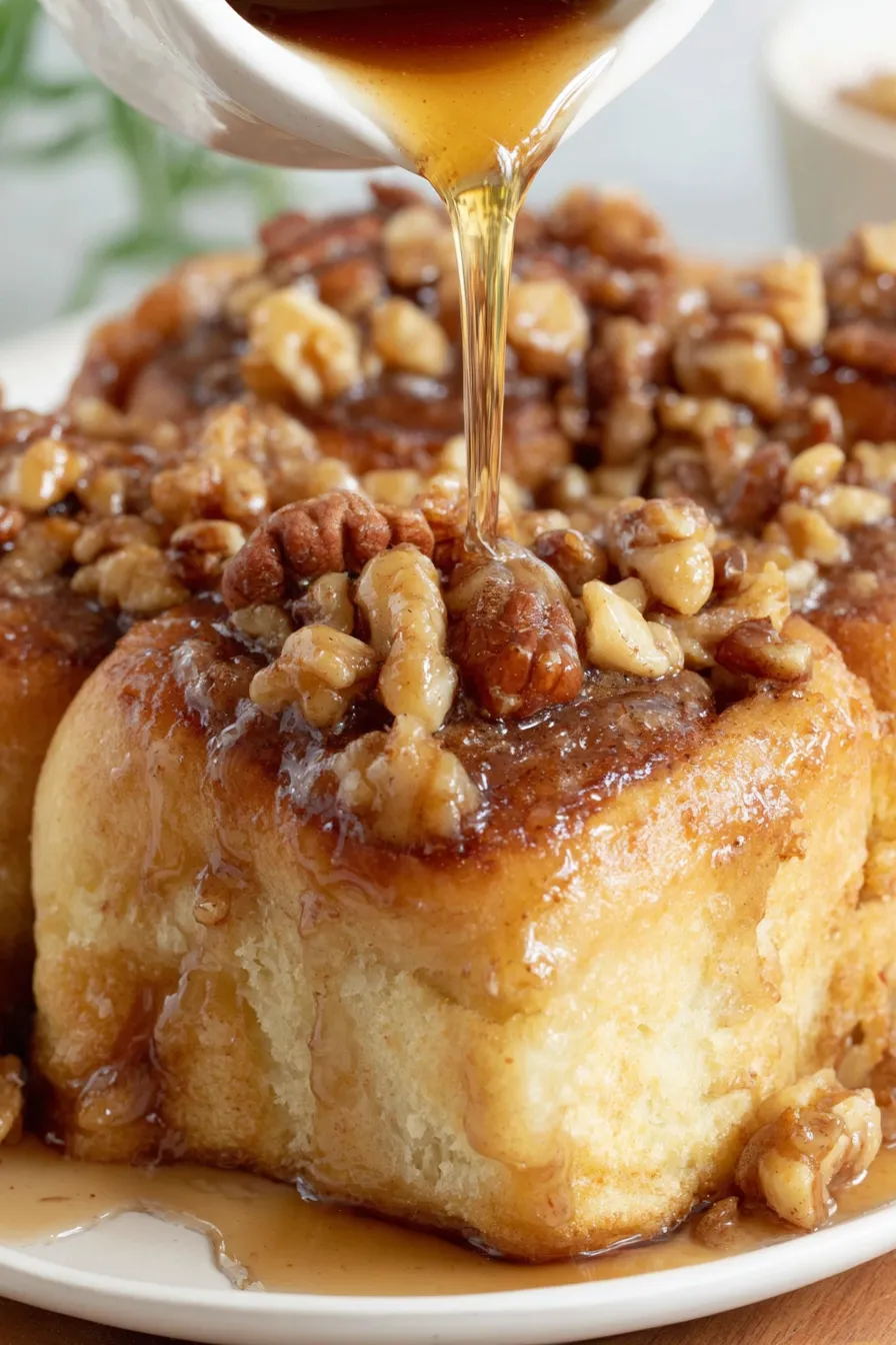 Close up maple sticky bun