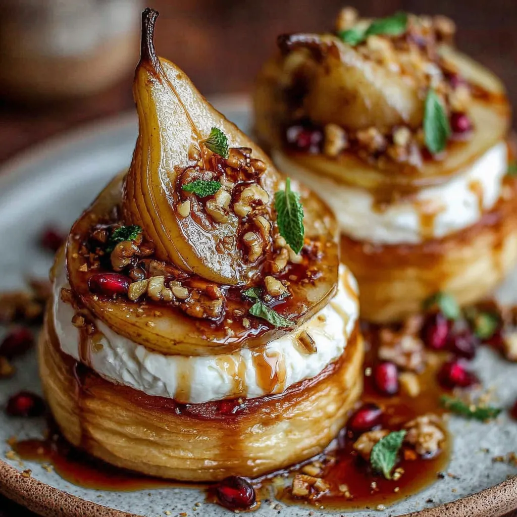 Golden Caramelized Pear & Burrata Towers