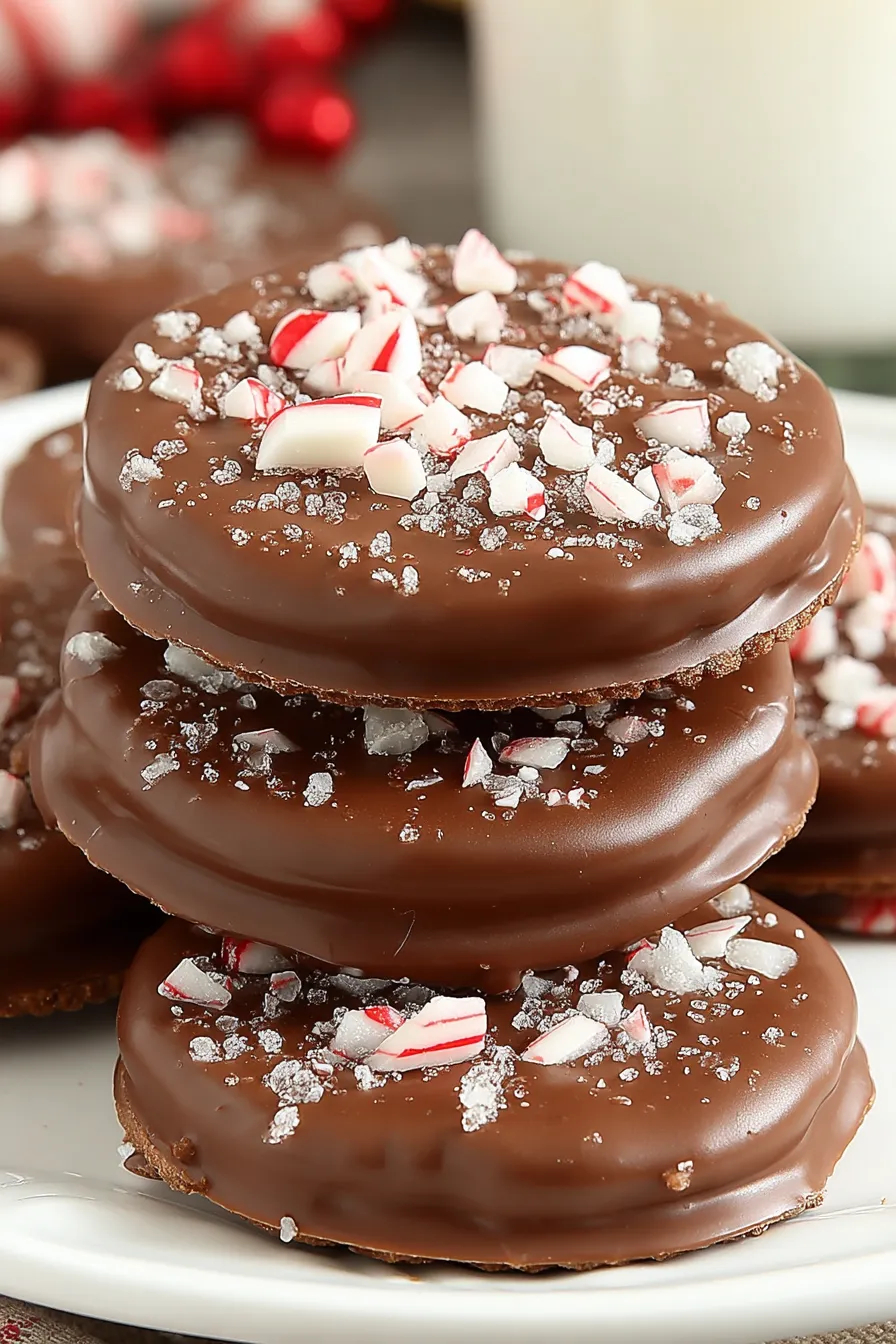 Close up of mint chocolate coated cracker