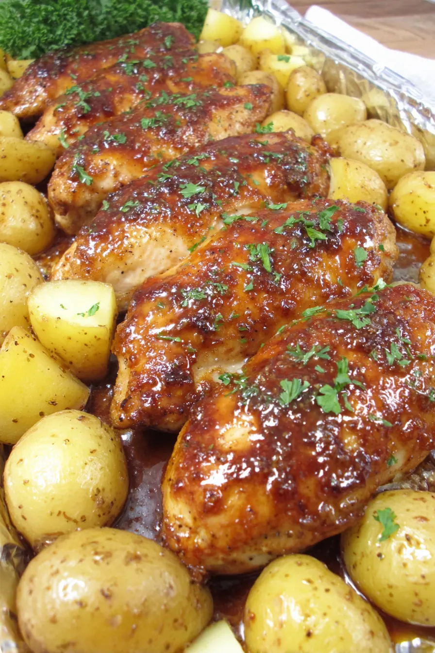Close-up of honey garlic glaze on chicken
