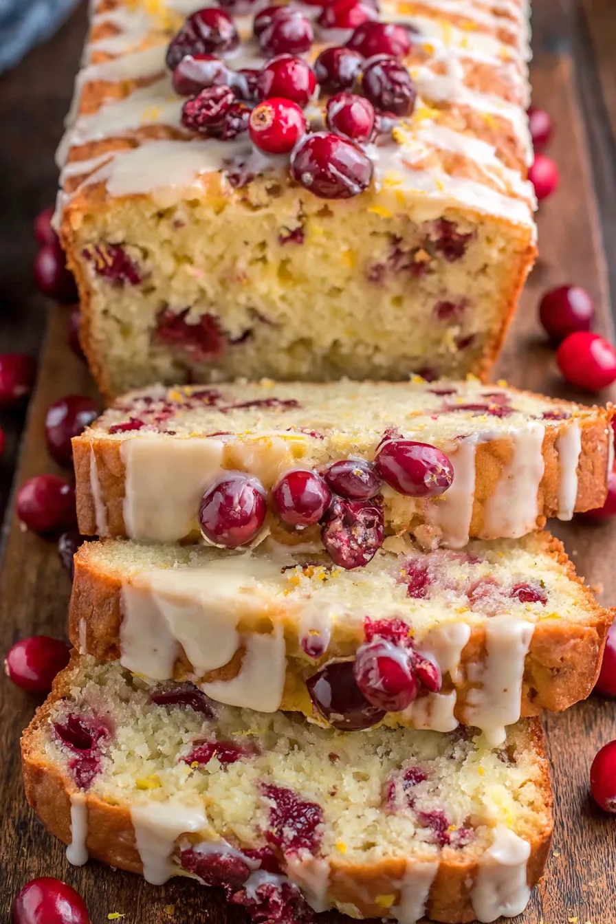 Fresh cranberry loaf with orange glaze