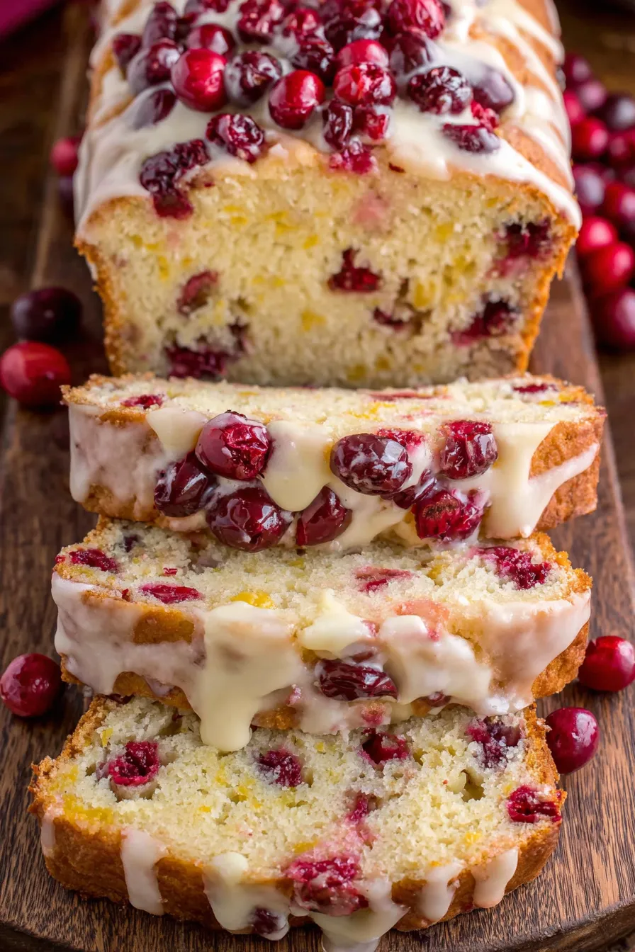 Sliced cranberry orange bread on a wire rack