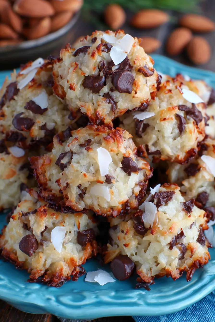 Close up of a single Almond Joy Cookie with almond on top