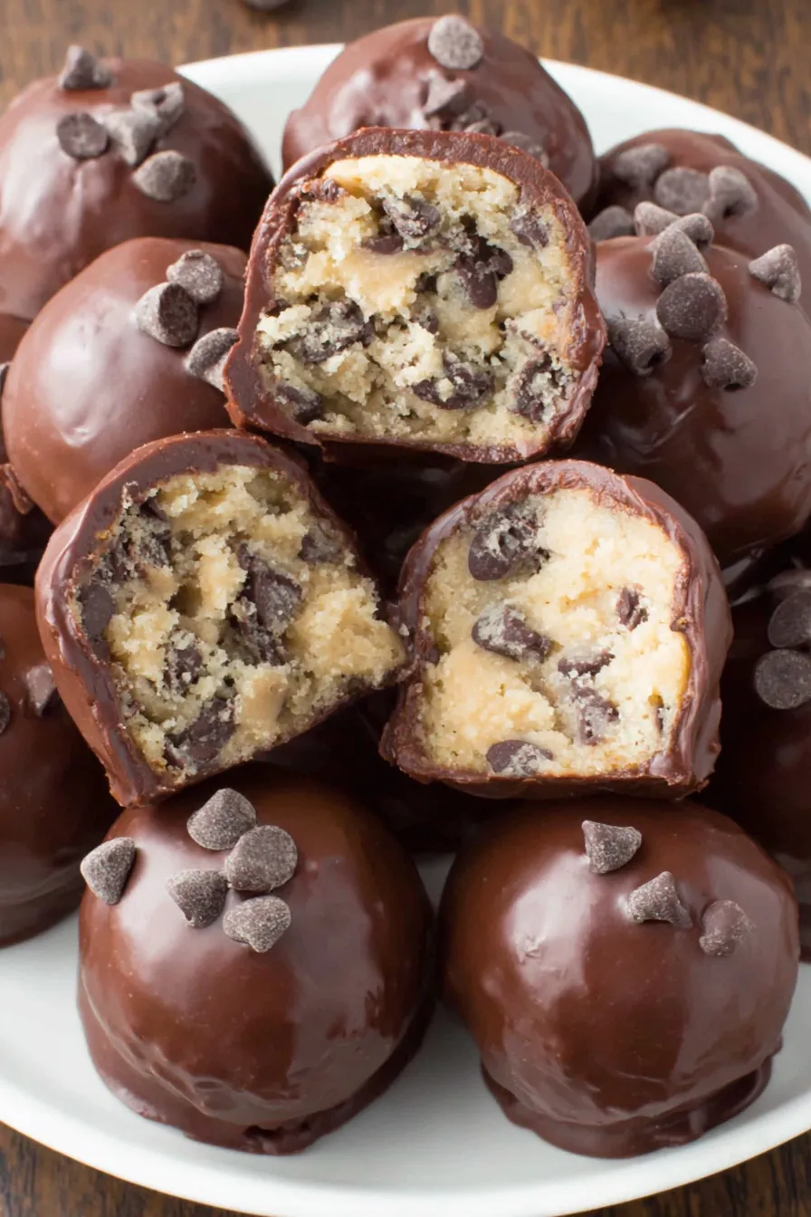 Close-up of a brownie bomb with glossy chocolate coating