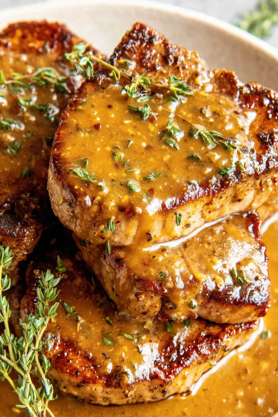 Close-up of honey mustard glaze in skillet