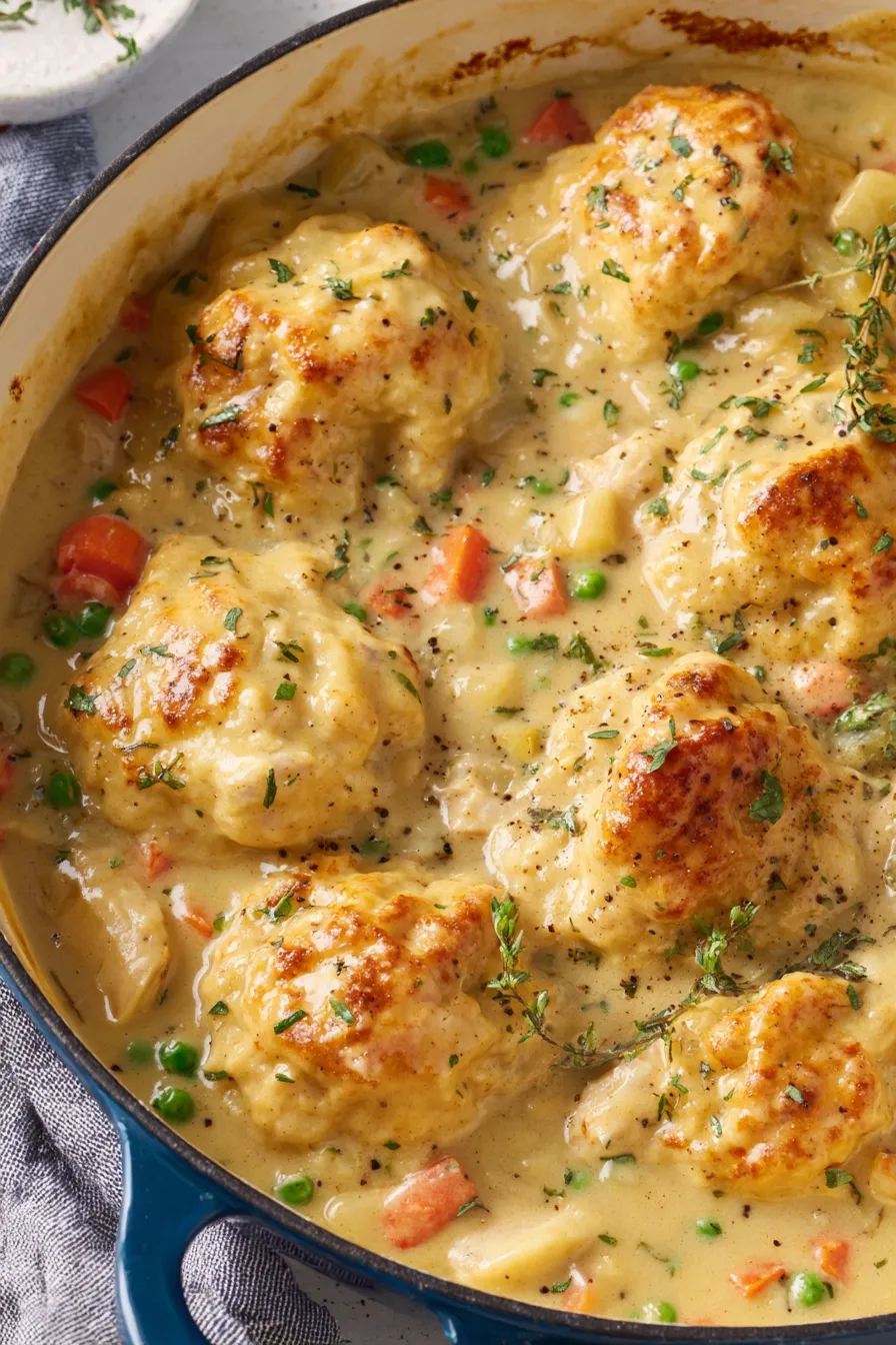 Close-up of a dumpling being spooned