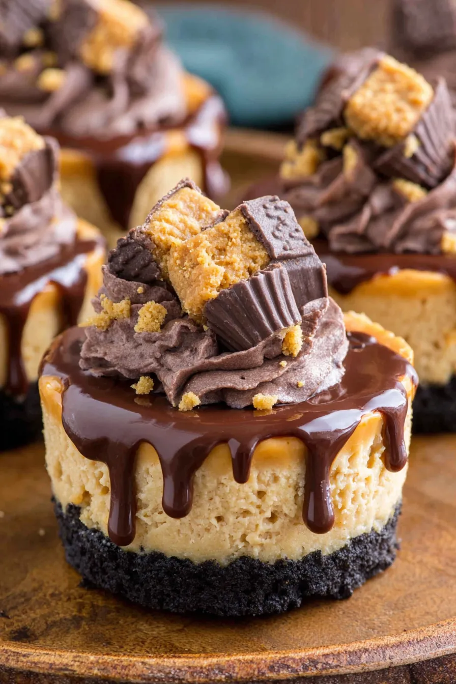 Close-up of mini Reese's peanut butter cheesecakes