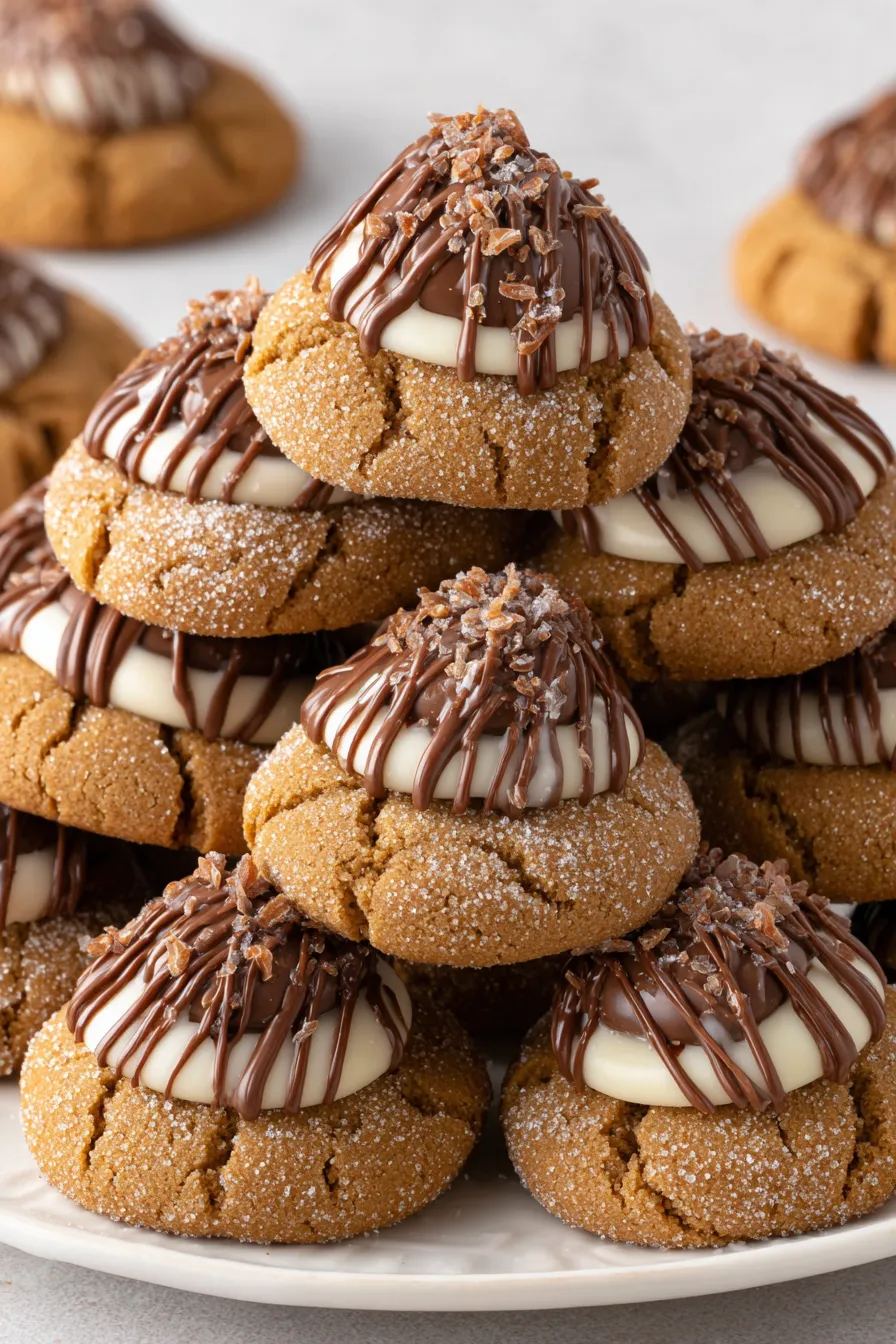 Gingerbread Kiss Cookies on cooling rack with Hugs