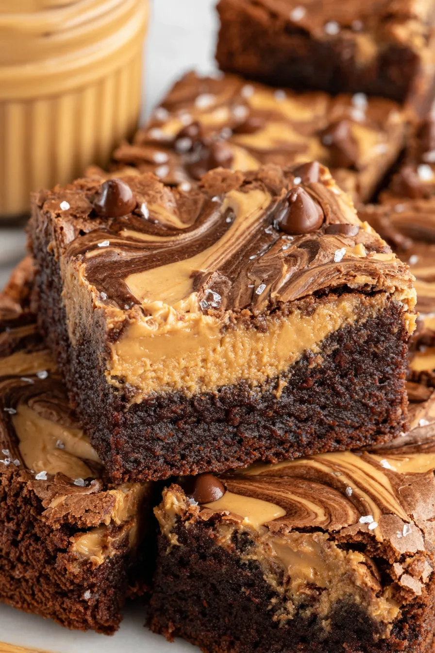 Peanut Butter Brownies in pan with swirls
