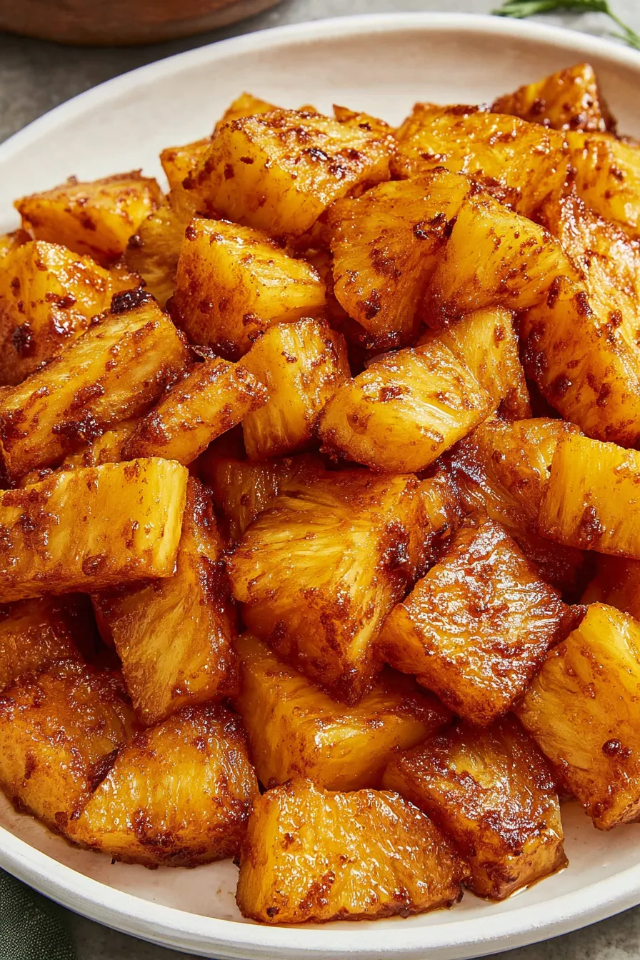 Caramelized pineapple served with ice cream