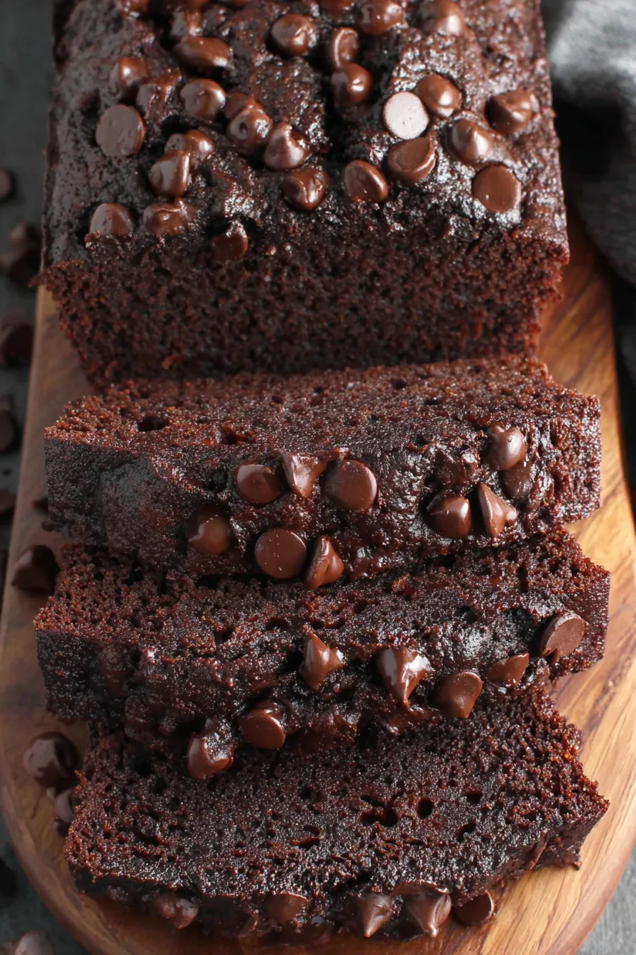 Slice of chocolate banana bread with melting chocolate