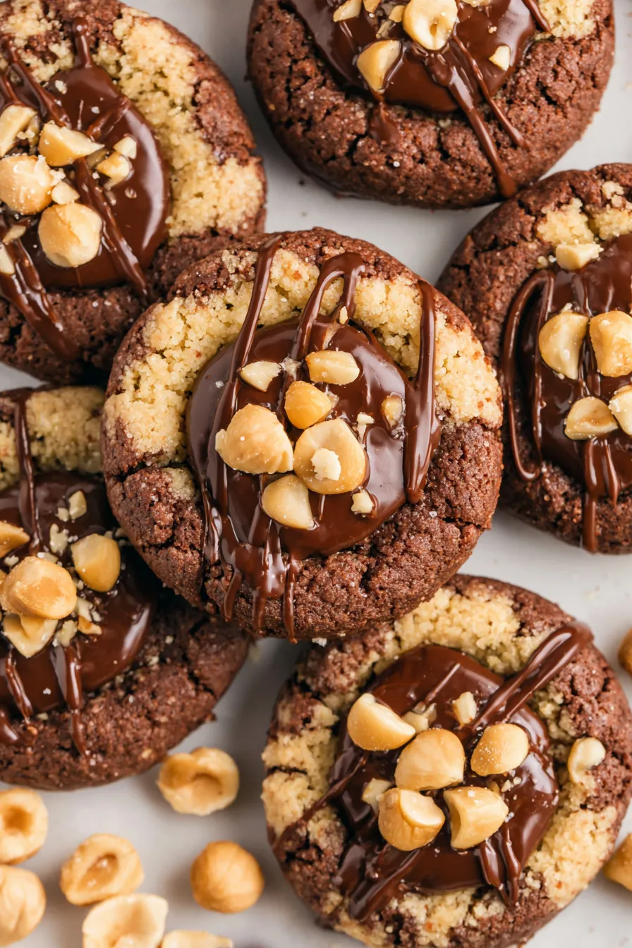Close-up of Nutella ganache being piped into cookies