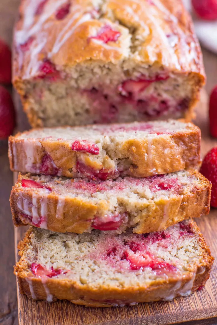 Strawberry banana loaf cooling on a wire rack