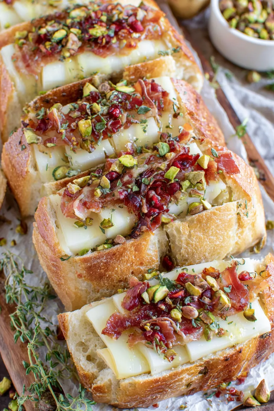 Brie Cheese Bread with melted cheese and toppings