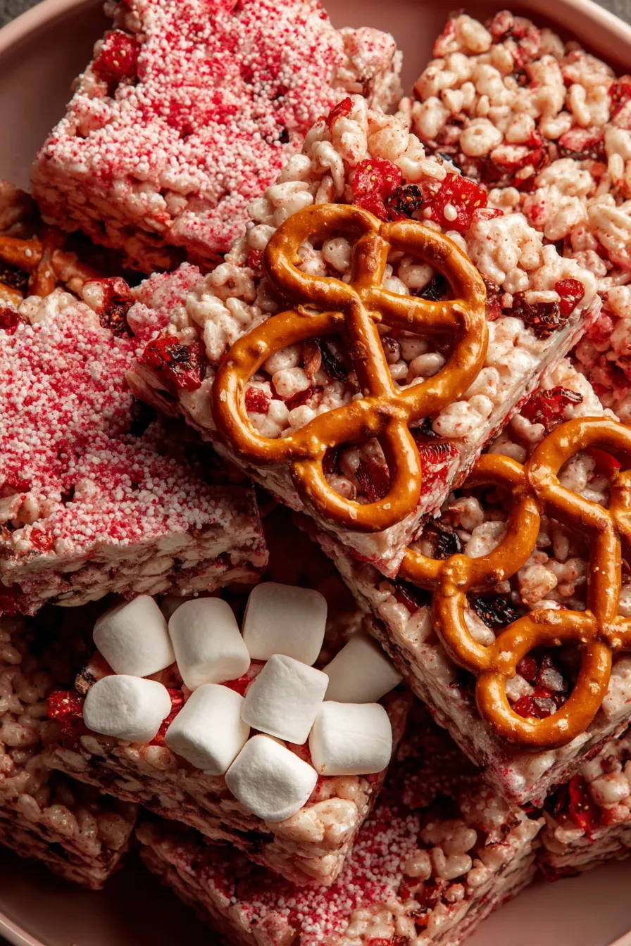 Close-up of texture showing strawberry flecks and roasted pretzel pieces