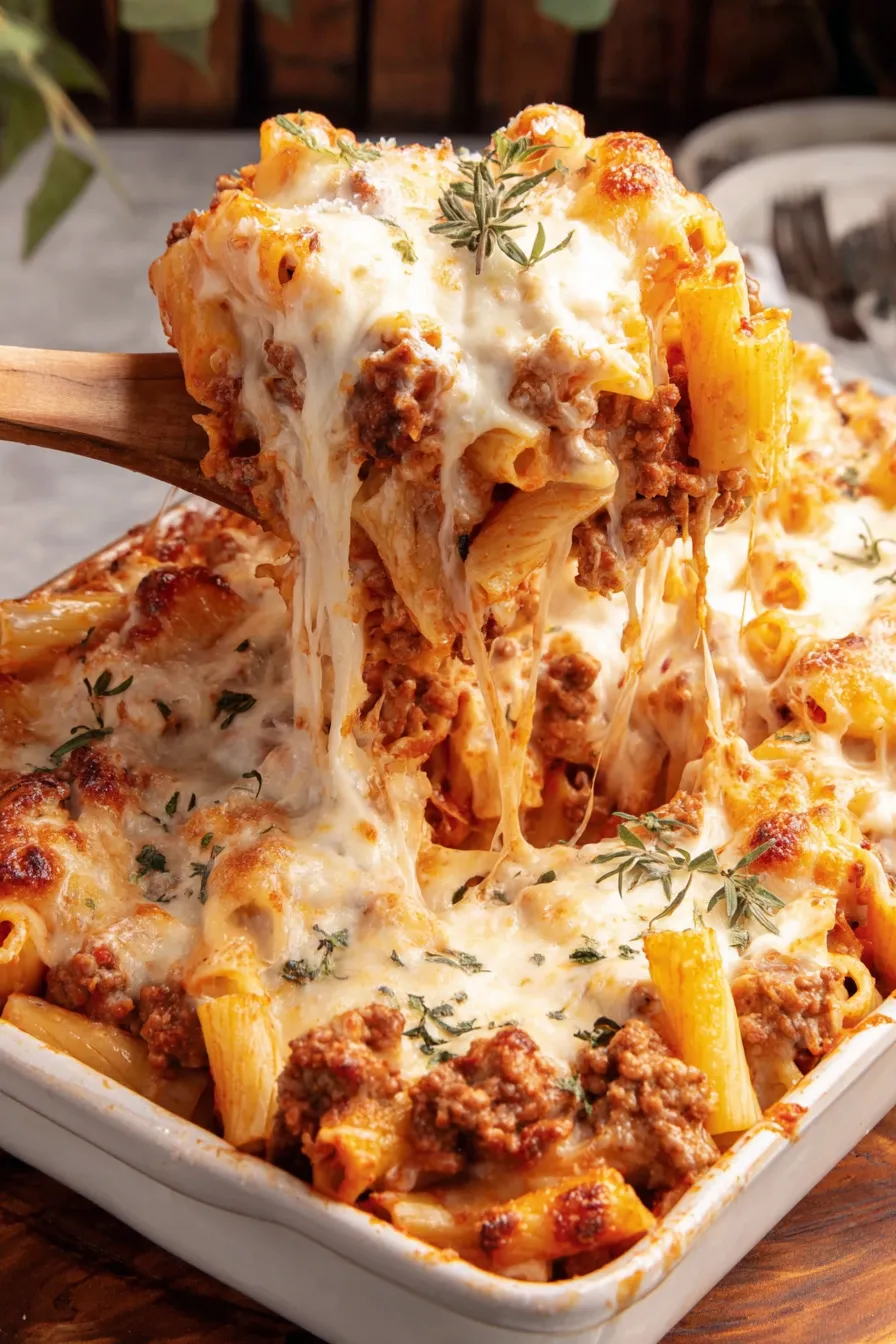 Baked ziti fresh from the oven