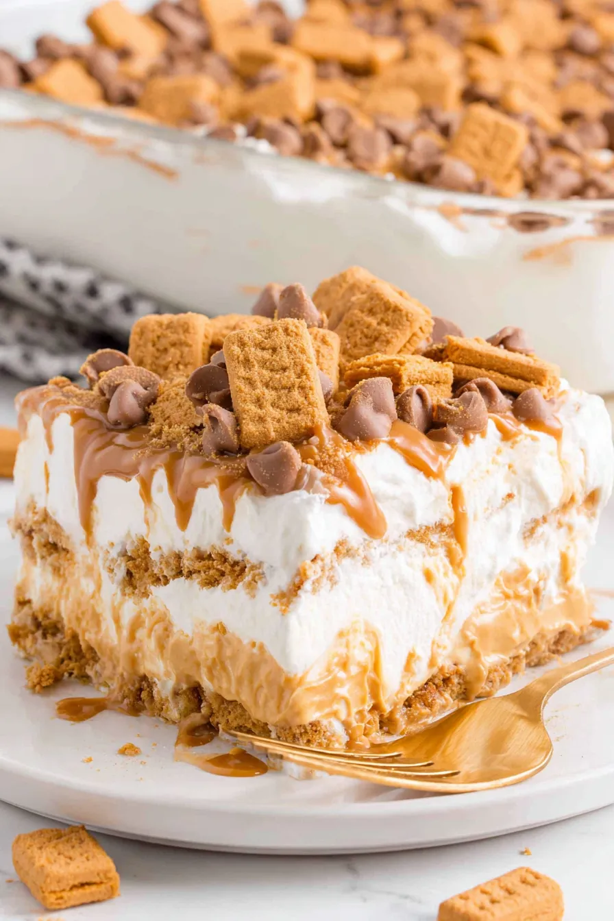 Close up of peanut butter topping and cookie crumbs