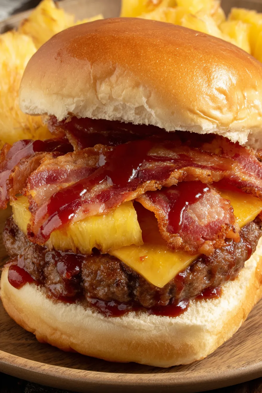 Bacon wrapped pineapple burger on wire rack