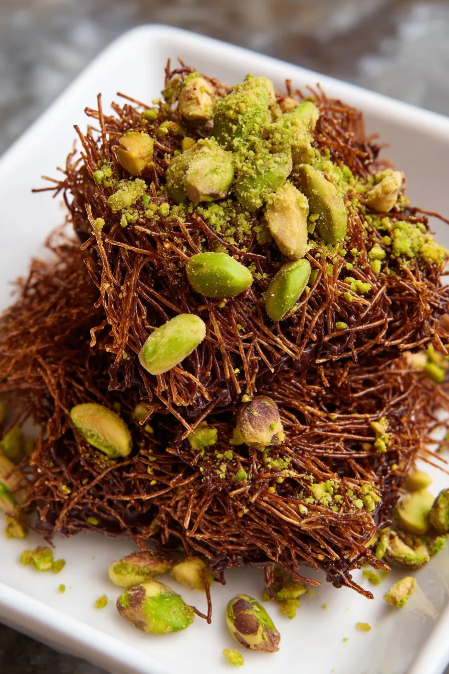 Close-up of chocolate bark with pistachio pieces