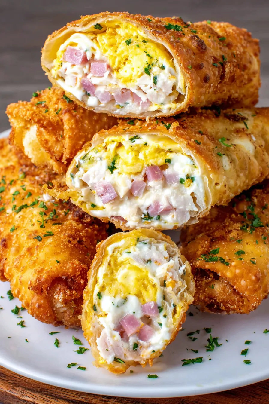 Golden crispy egg rolls cooling on a rack