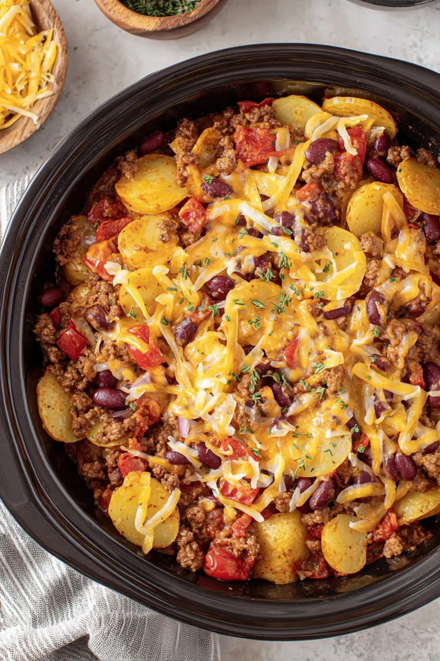 Crockpot Cowboy Casserole slow cooker view