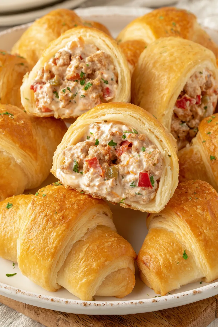 Filled crescent rolls on baking sheet