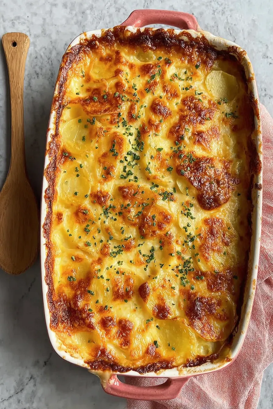 Close-up of cheese bubbling on potato bake