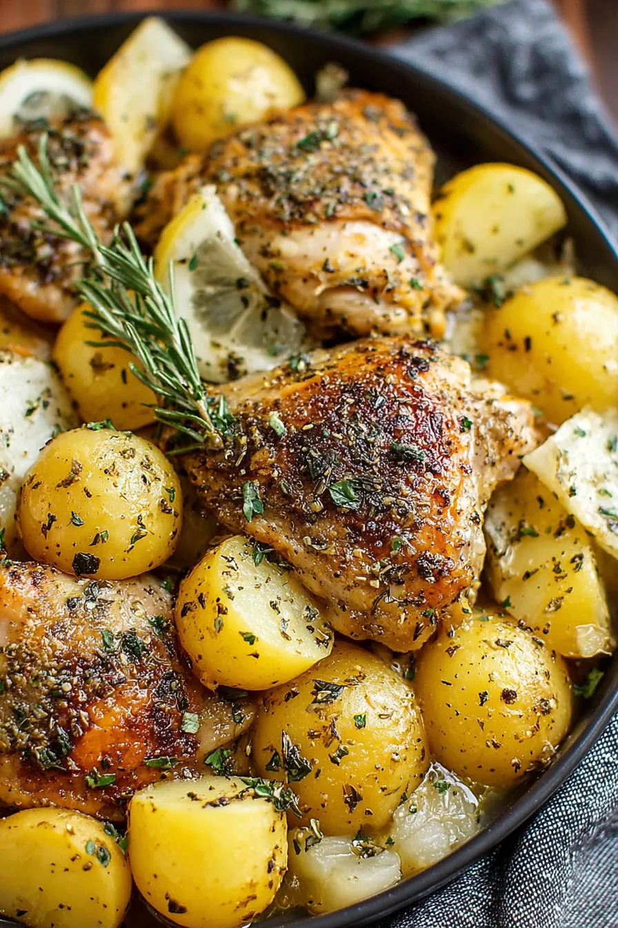 Raw chicken thighs and potatoes ready for slow cooker